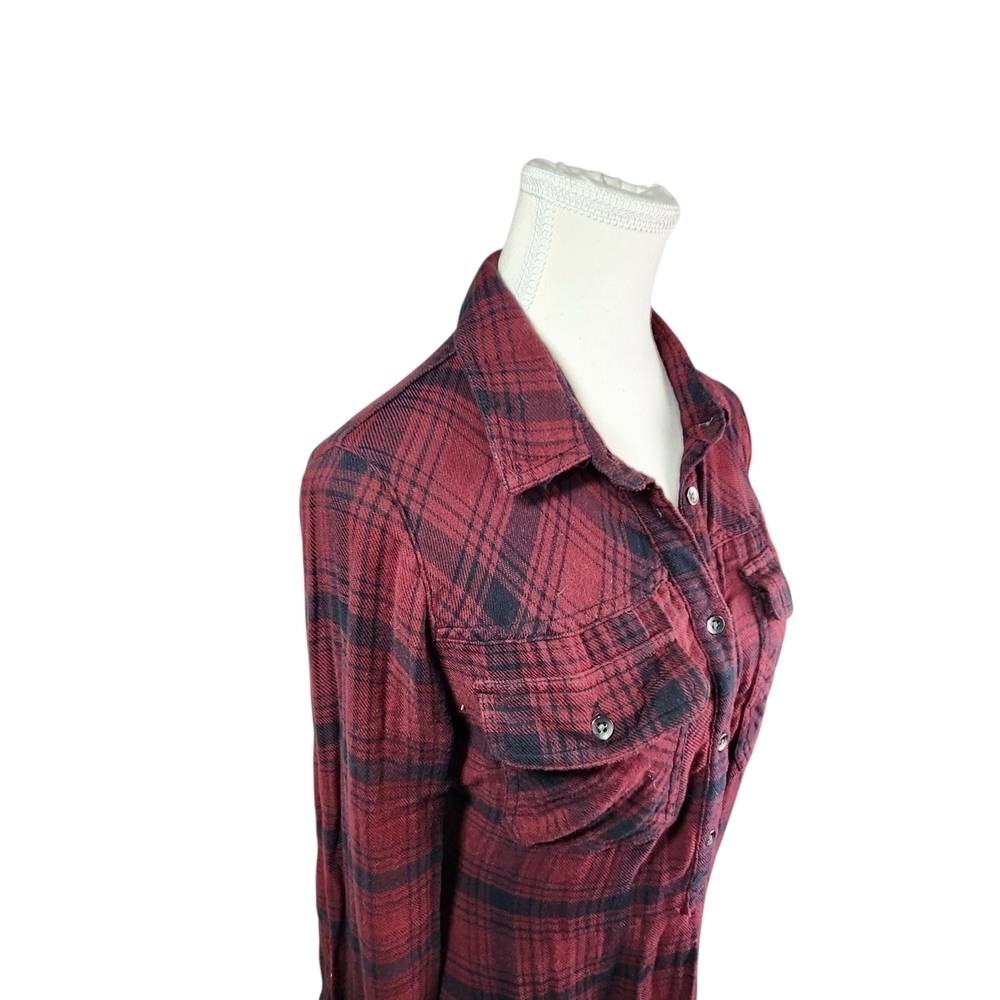 GAP Women's Plaid Flannel Shirt Dress Red Black Medium Long Sleeve - Picture 7 of 12